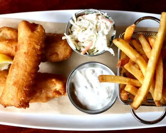 Order Harp-battered Fish ‘n Chips food online from Shannon Rose Irish Pub store, Clifton on bringmethat.com